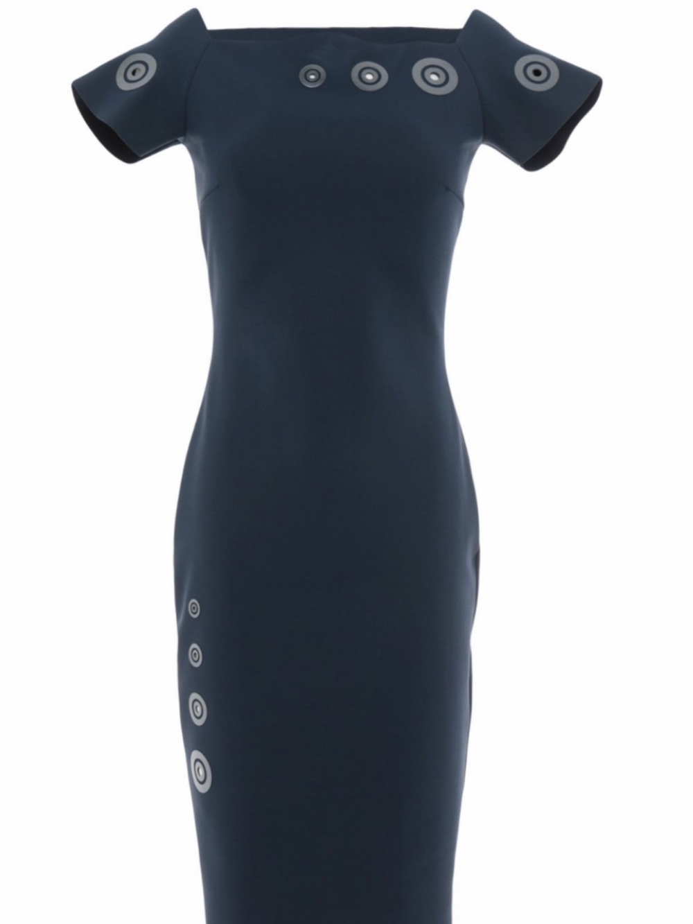 Chiara Boni Navy Midi Dress with Circular Appliqués